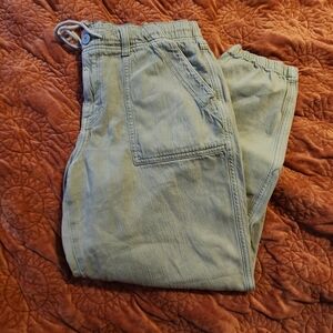 American Eagle washed green denim cargo joggers with adjustable waist